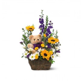Flowers with a Plush Bear